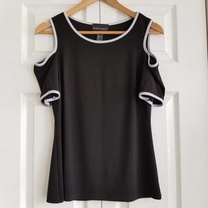 Frank Lyman Short Sleeve Cold Shoulder Stretch Top Black Size 4